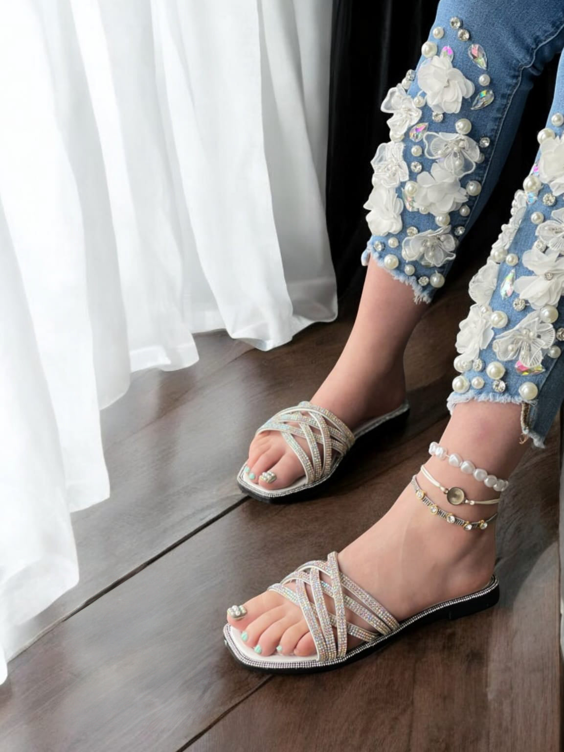 Sandalias Brillantes  de Piso Modelo Aurora