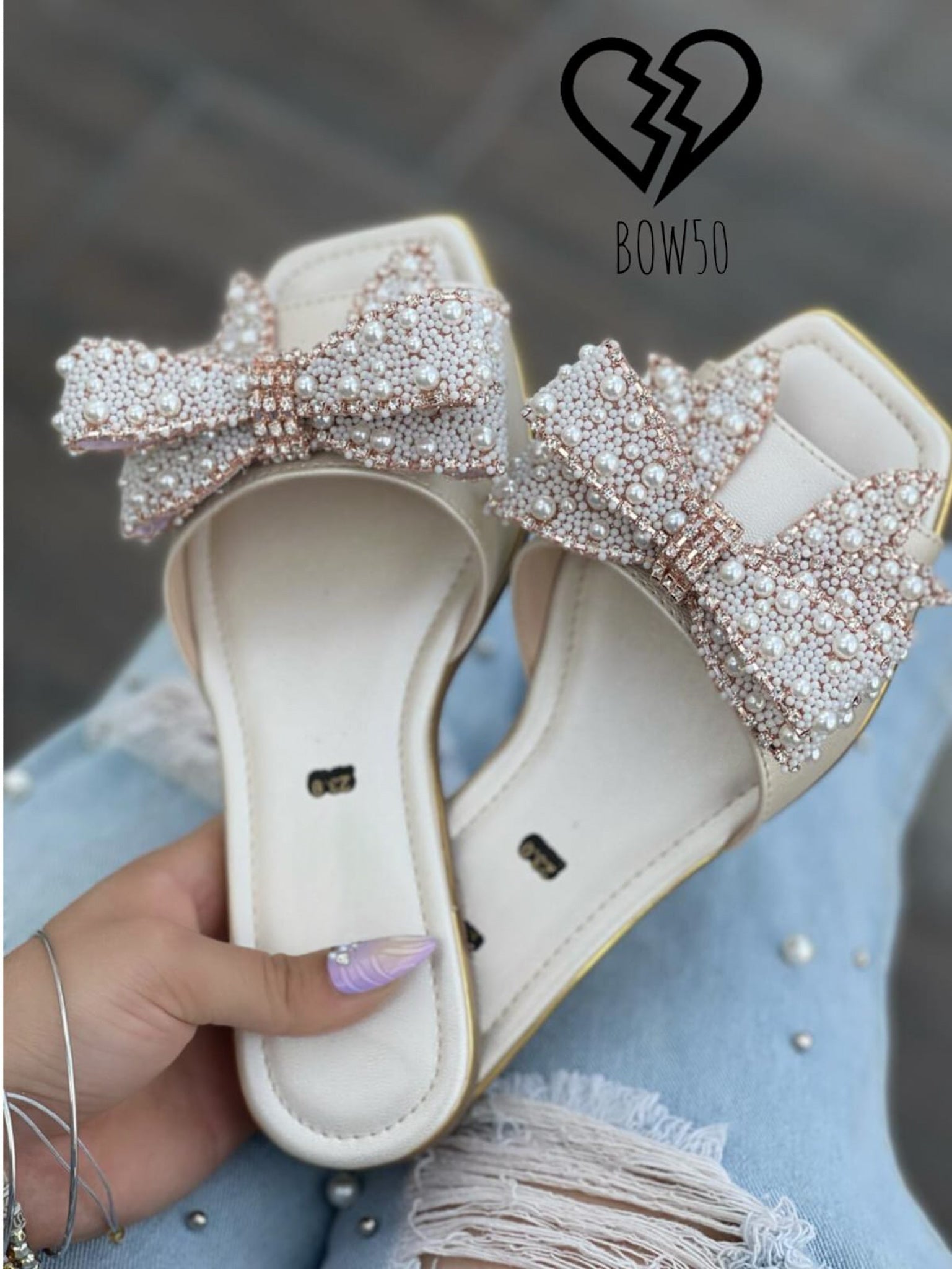 Sandalias Moño con Perlas Brillantes Modelo Bow